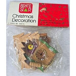 Vtg 1976 1977 Brite Star Wooden Cuckoo Clock Christmas Ornament New Sealed 40515